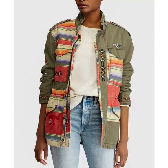 Polo Ralph Lauren Embroidered Field Jacket Military Patchwork Southwestern Aztec - Picture 1 of 13